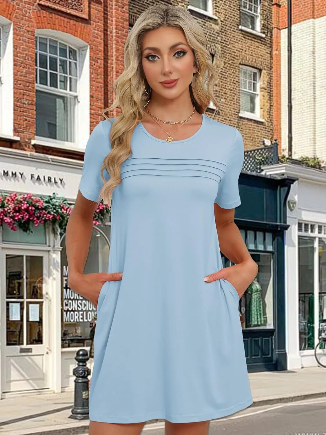 Womens Dresses Casual Short Sleeve Tunic Summer Midi Dress for Women S-XXL