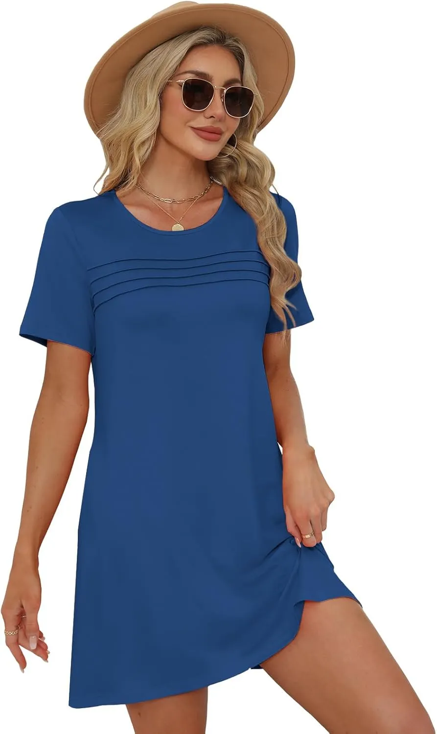 Womens Dresses Casual Short Sleeve Tunic Summer Midi Dress for Women S-XXL