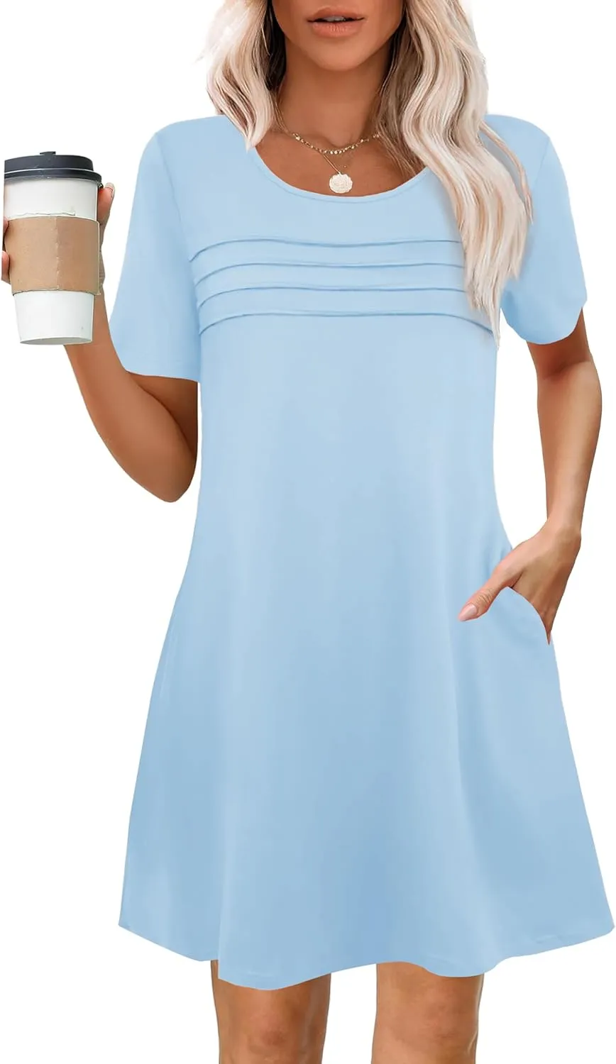 Womens Dresses Casual Short Sleeve Tunic Summer Midi Dress for Women S-XXL