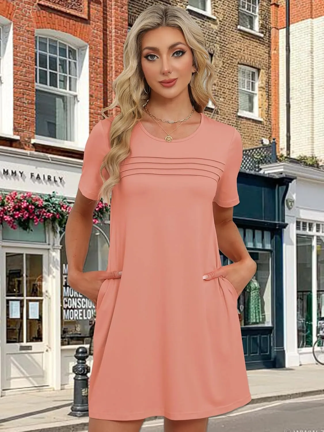 Womens Dresses Casual Short Sleeve Tunic Summer Midi Dress for Women S-XXL