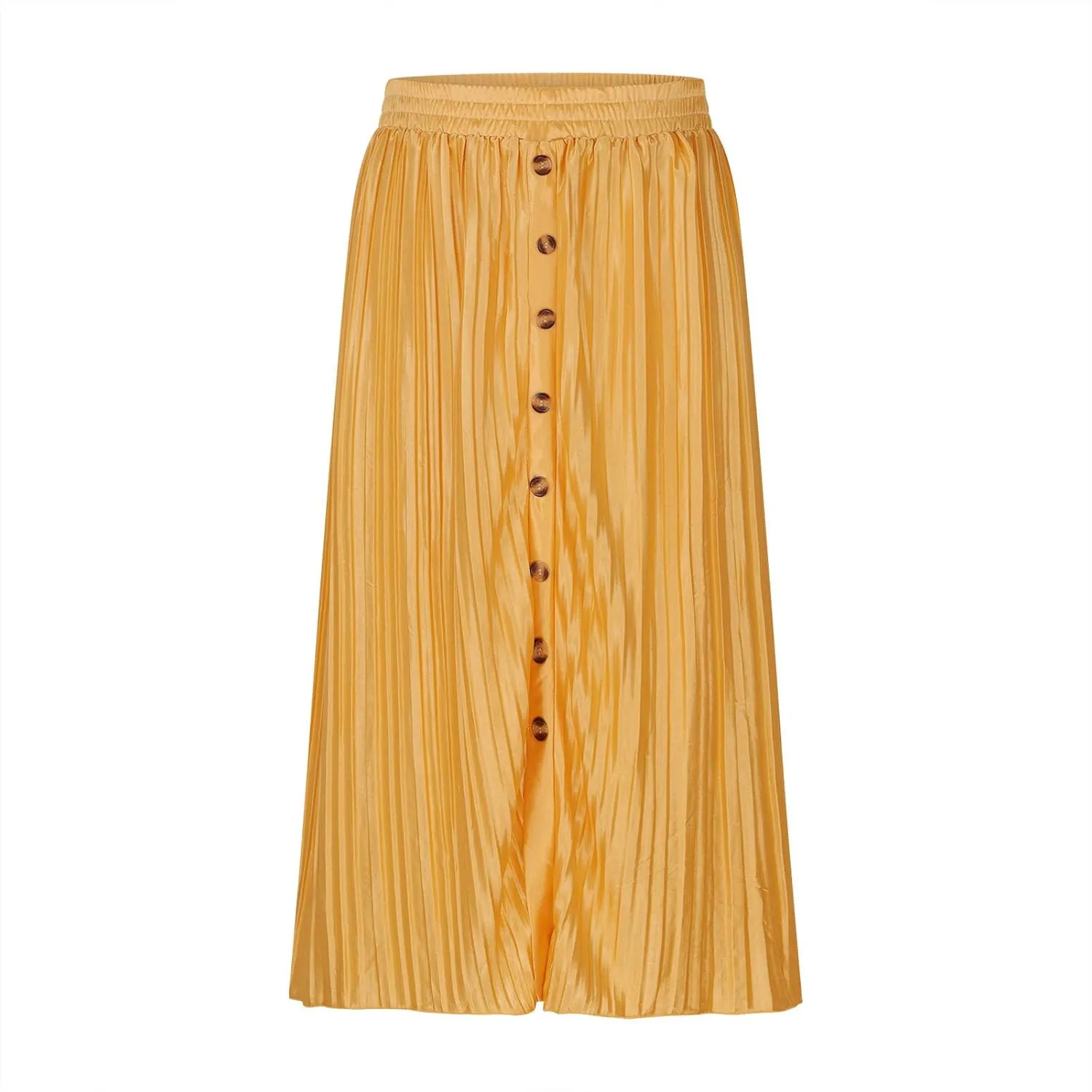 Women's Elastic High Waist Pleated A-Line Midi Skirts Dressy Casual Trendy Button Down Business Work Long Skirt