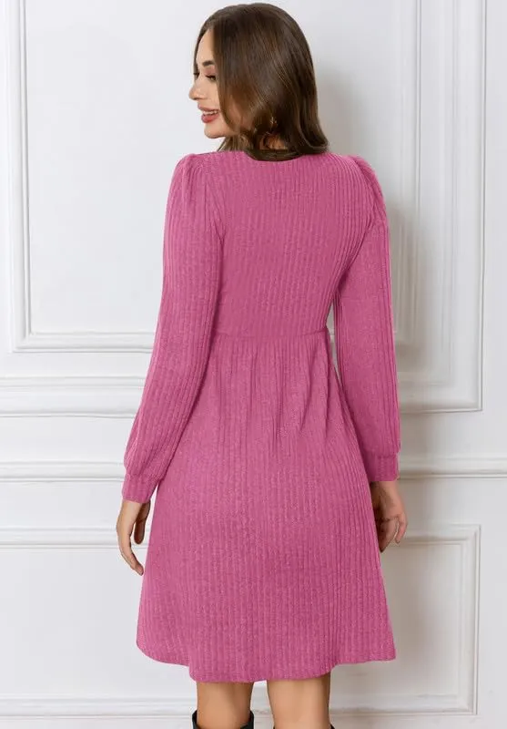 Womens Fall Dresses Knit Sweater Dress with Pockets Square Neck Long Sleeve Dresses with Pockets