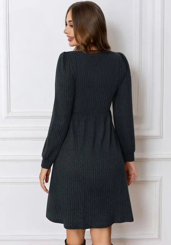 Womens Fall Dresses Knit Sweater Dress with Pockets Square Neck Long Sleeve Dresses with Pockets