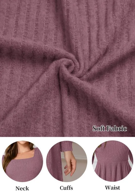 Womens Fall Dresses Knit Sweater Dress with Pockets Square Neck Long Sleeve Dresses with Pockets