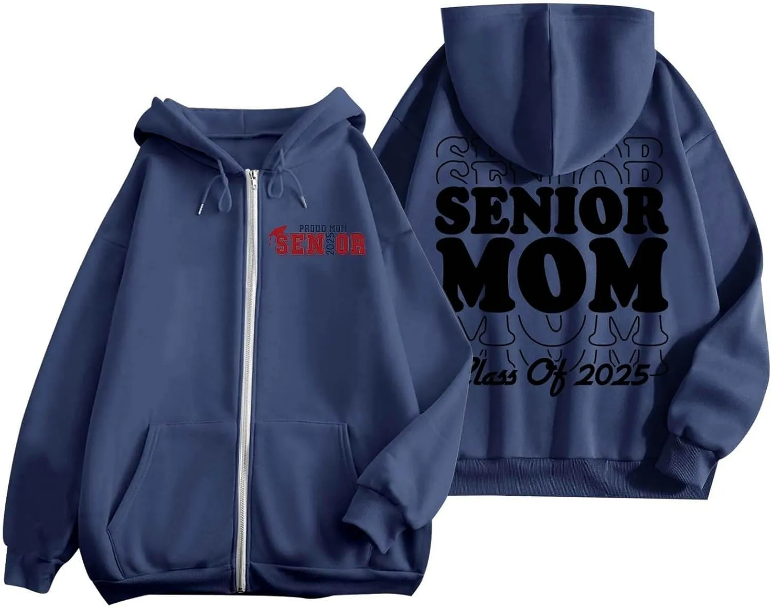 Women's Fashion Hoodies Back Letter Print Long Sleeve Full Zip Up Drawstring Hooded Sweatshirts Loose Preppy Jackets