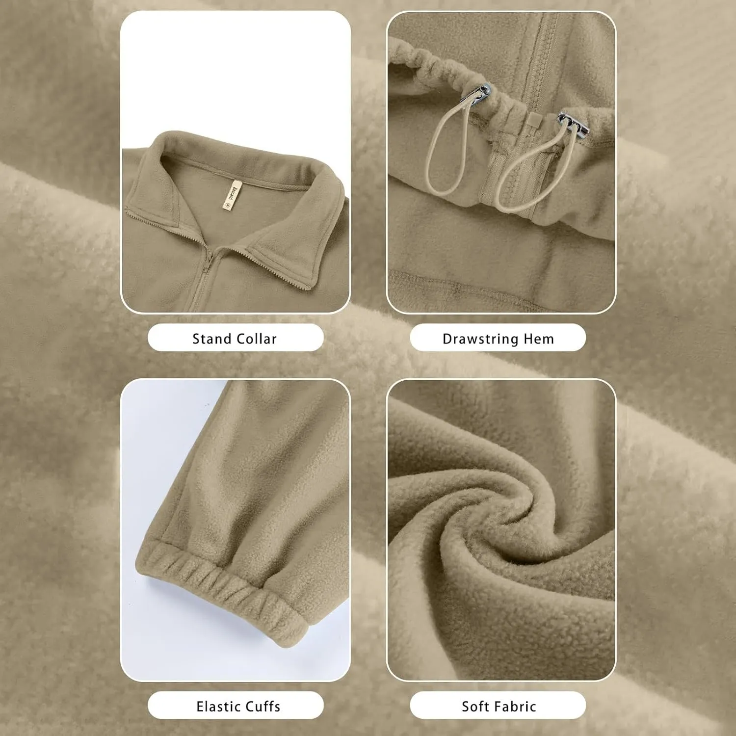Women's Fleece Cropped Jackets Winter Full Zip Warm Long Sleeve Sherpa Coat Stand Collar Drawstring Hem Travel Coats
