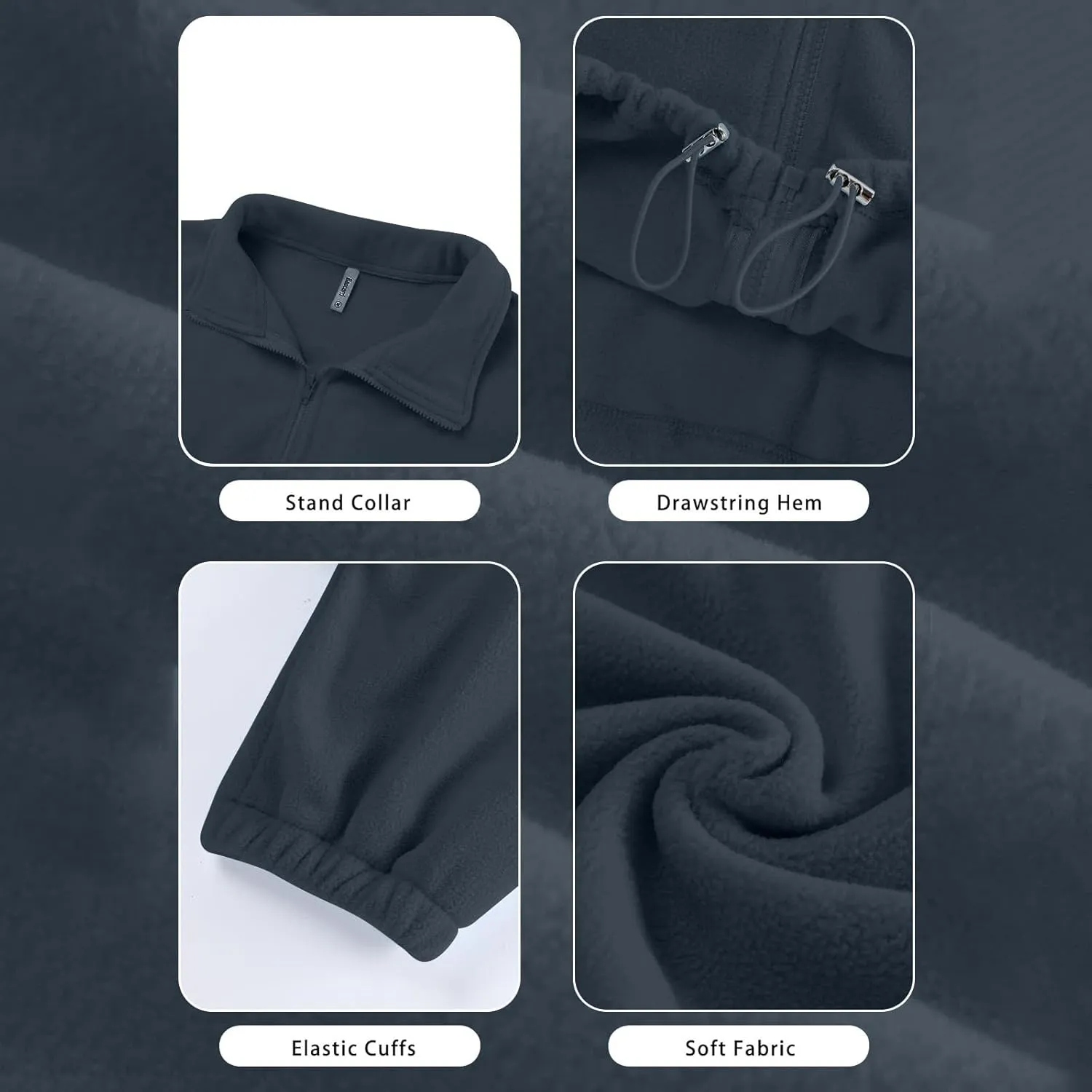 Women's Fleece Cropped Jackets Winter Full Zip Warm Long Sleeve Sherpa Coat Stand Collar Drawstring Hem Travel Coats