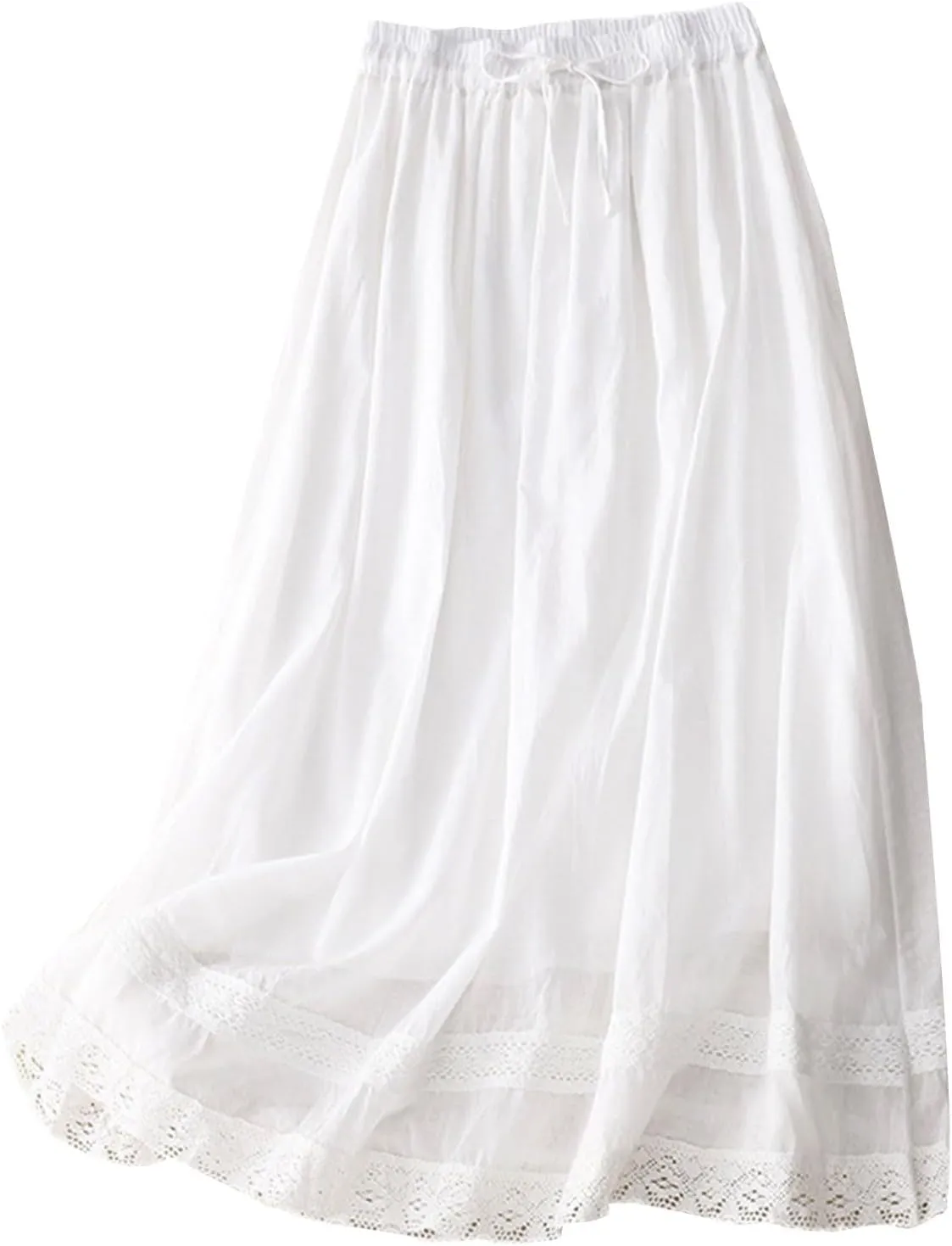 Womens Floral Embroidery Skirt Cotton Linen Skirt Fashion Versatile Casual Retro Flowing Drawstring Waist Maxi Skirt