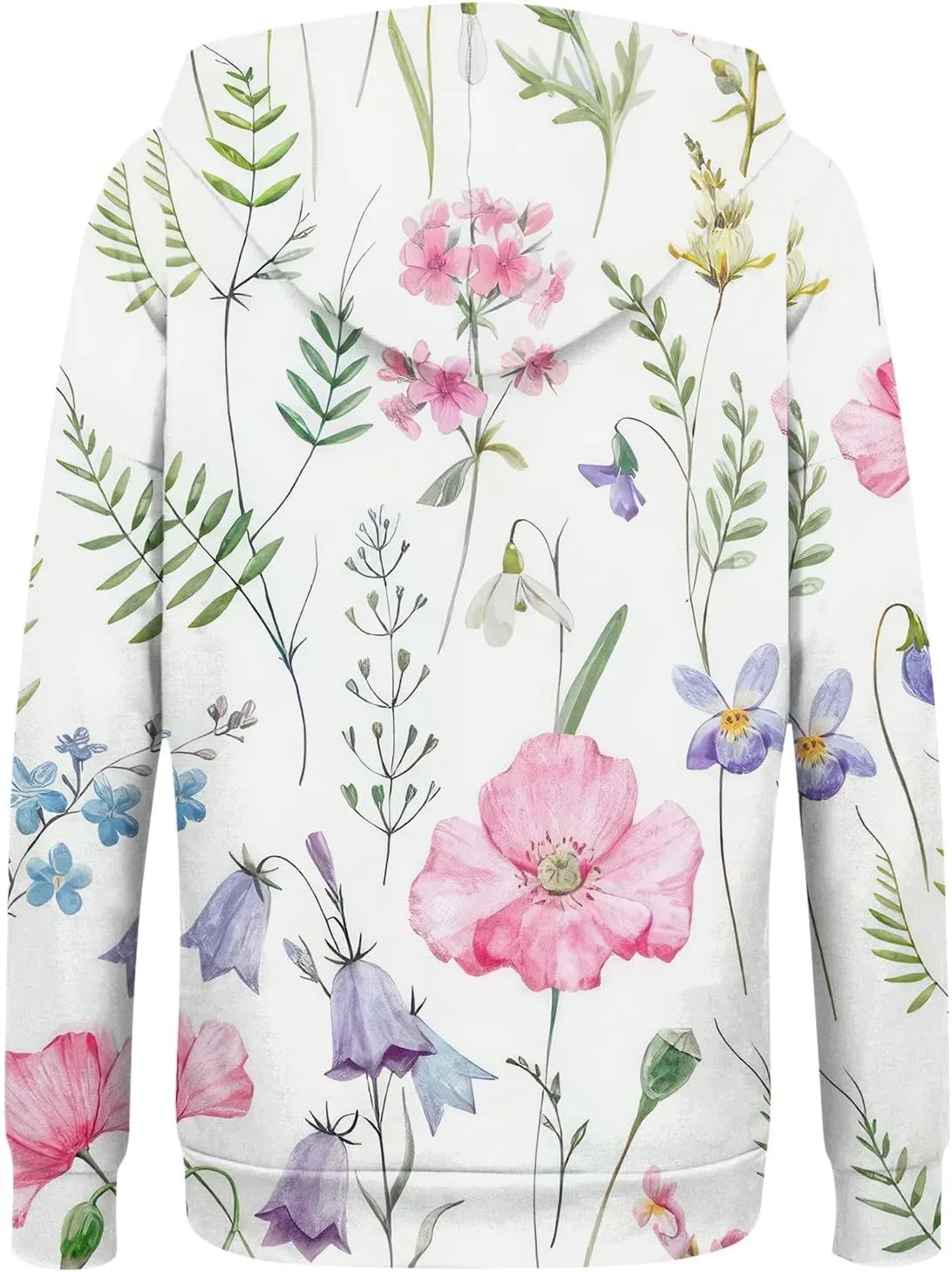 Women's Floral Zip Up Hoodies With Pockets, Casual Style, Long Sleeve, S-3XL