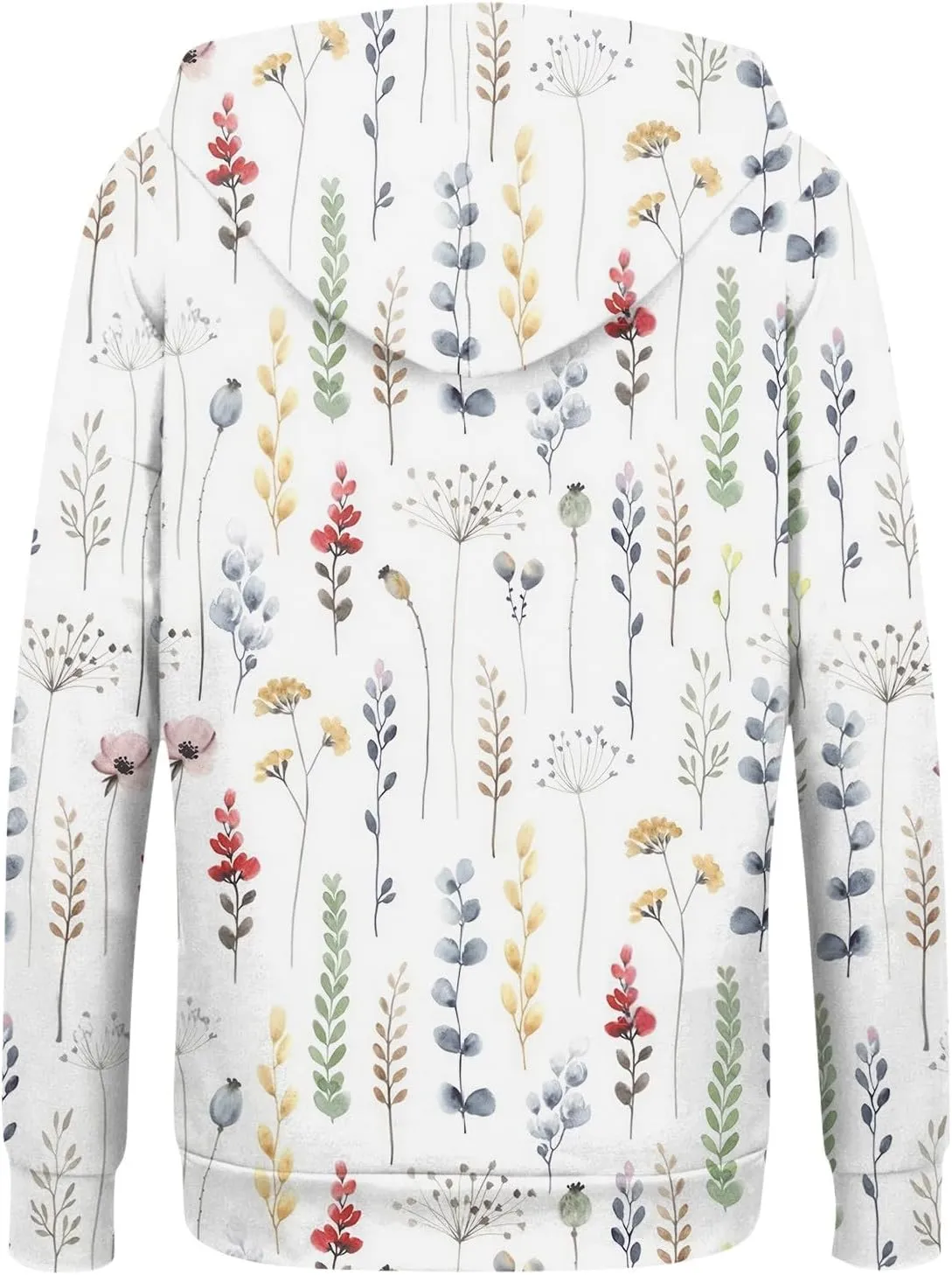Women's Floral Zip Up Hoodies With Pockets, Casual Style, Long Sleeve, S-3XL