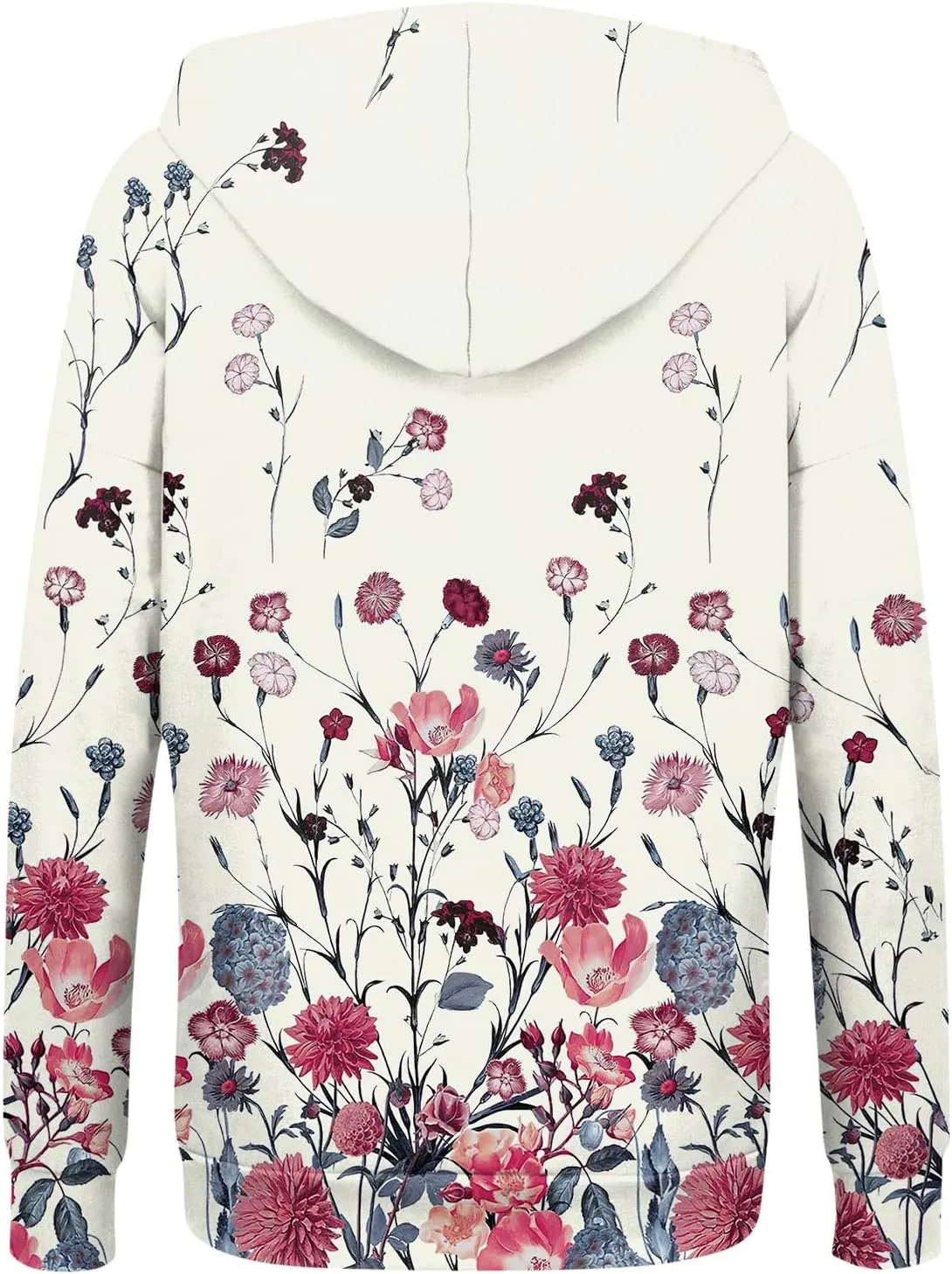 Women's Floral Zip Up Hoodies With Pockets, Casual Style, Long Sleeve, S-3XL