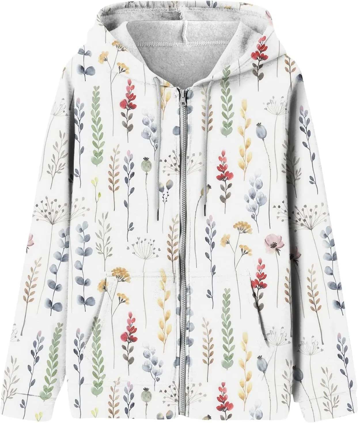 Women's Floral Zip Up Hoodies With Pockets, Casual Style, Long Sleeve, S-3XL