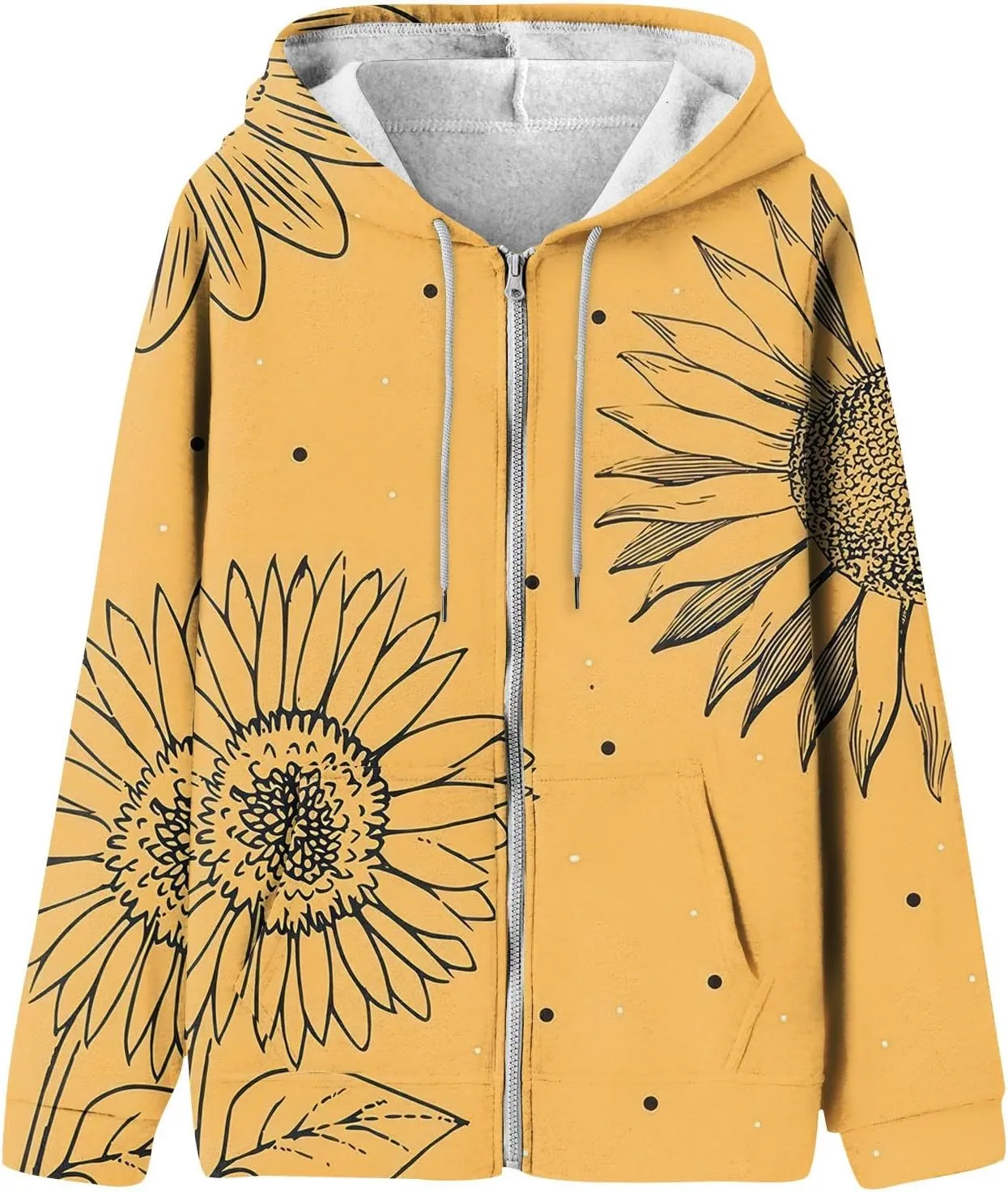 Women's Floral Zip Up Hoodies With Pockets, Casual Style, Long Sleeve, S-3XL