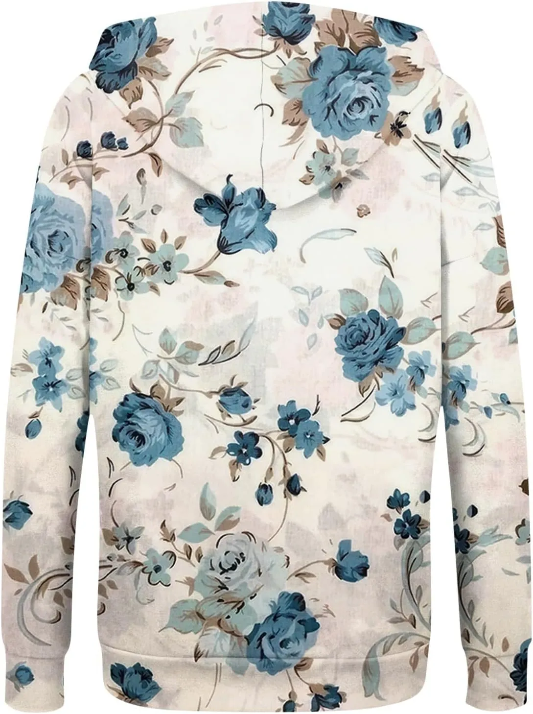 Women's Floral Zip Up Hoodies With Pockets, Casual Style, Long Sleeve, S-3XL