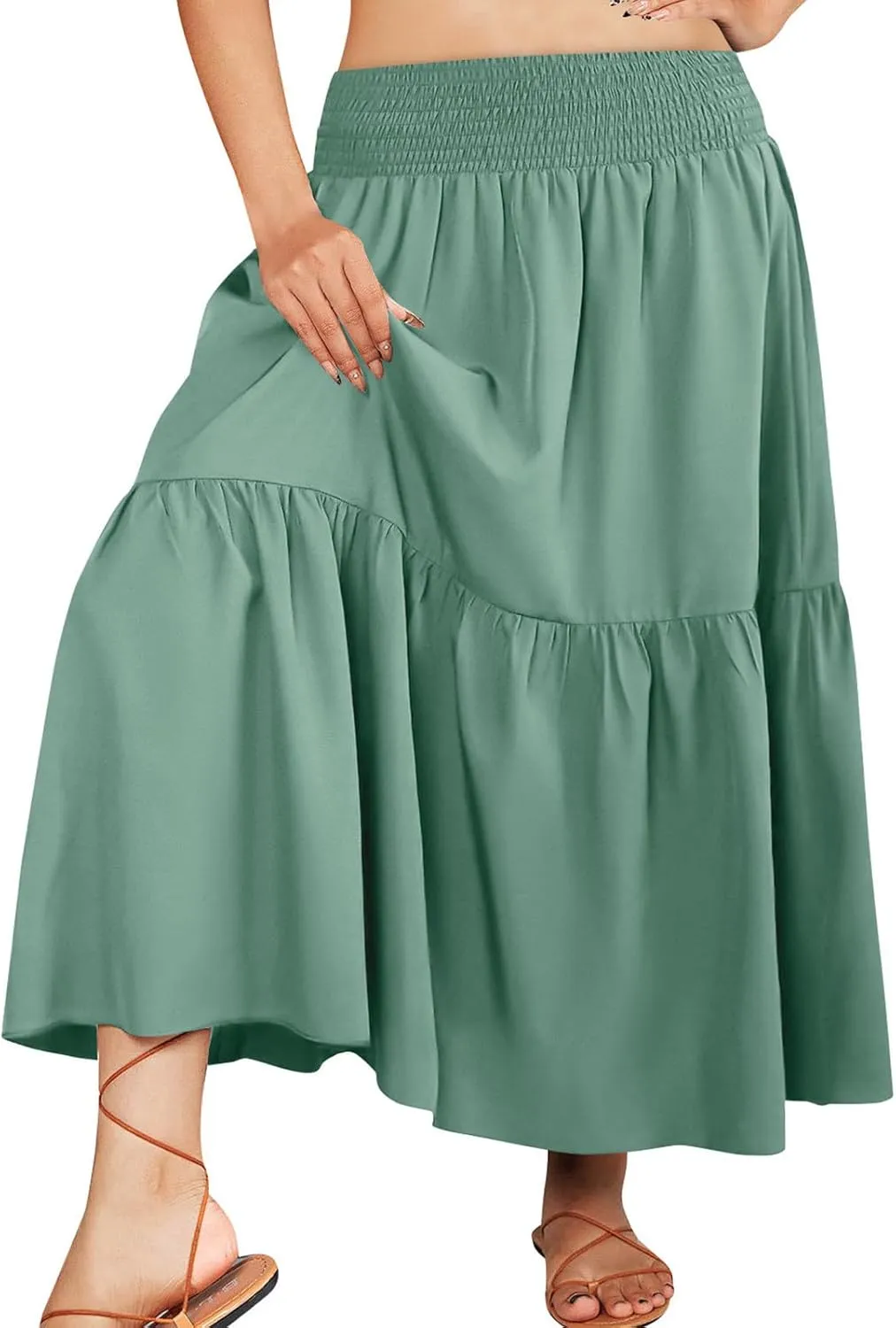 Women's Flowy Boho Maxi Skirt Elastic High Waist A Line Smocked Ruffle Tiered 2025 Summer Casual Beach Long Skirts