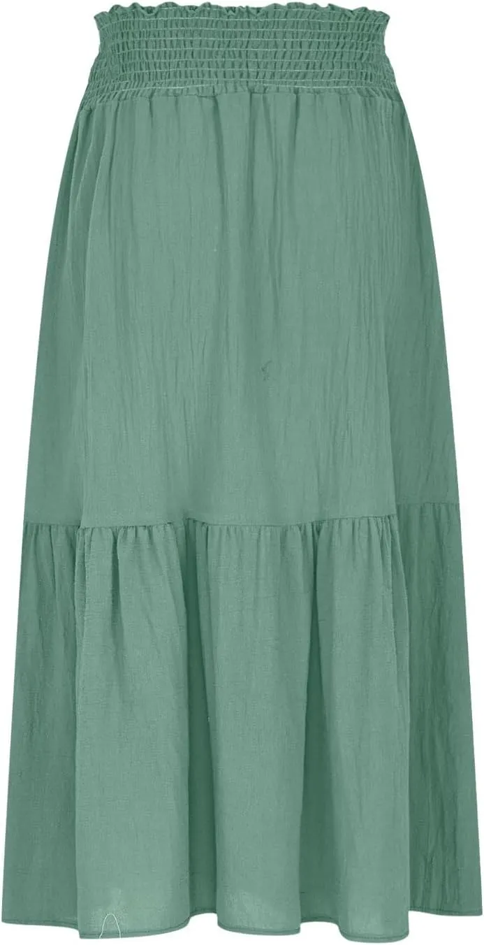 Women's Flowy Boho Maxi Skirt Elastic High Waist A Line Smocked Ruffle Tiered 2025 Summer Casual Beach Long Skirts