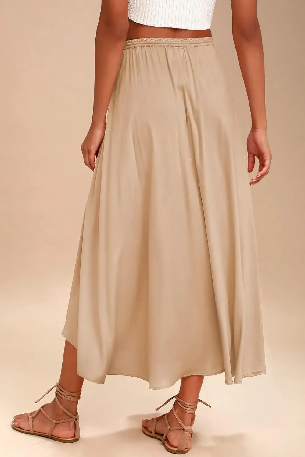 Womens Flowy Pleated Skirts Summer Casual Elastic High Waisted Skirt Trendy Boho Flared A Line Maxi Skirts 2025