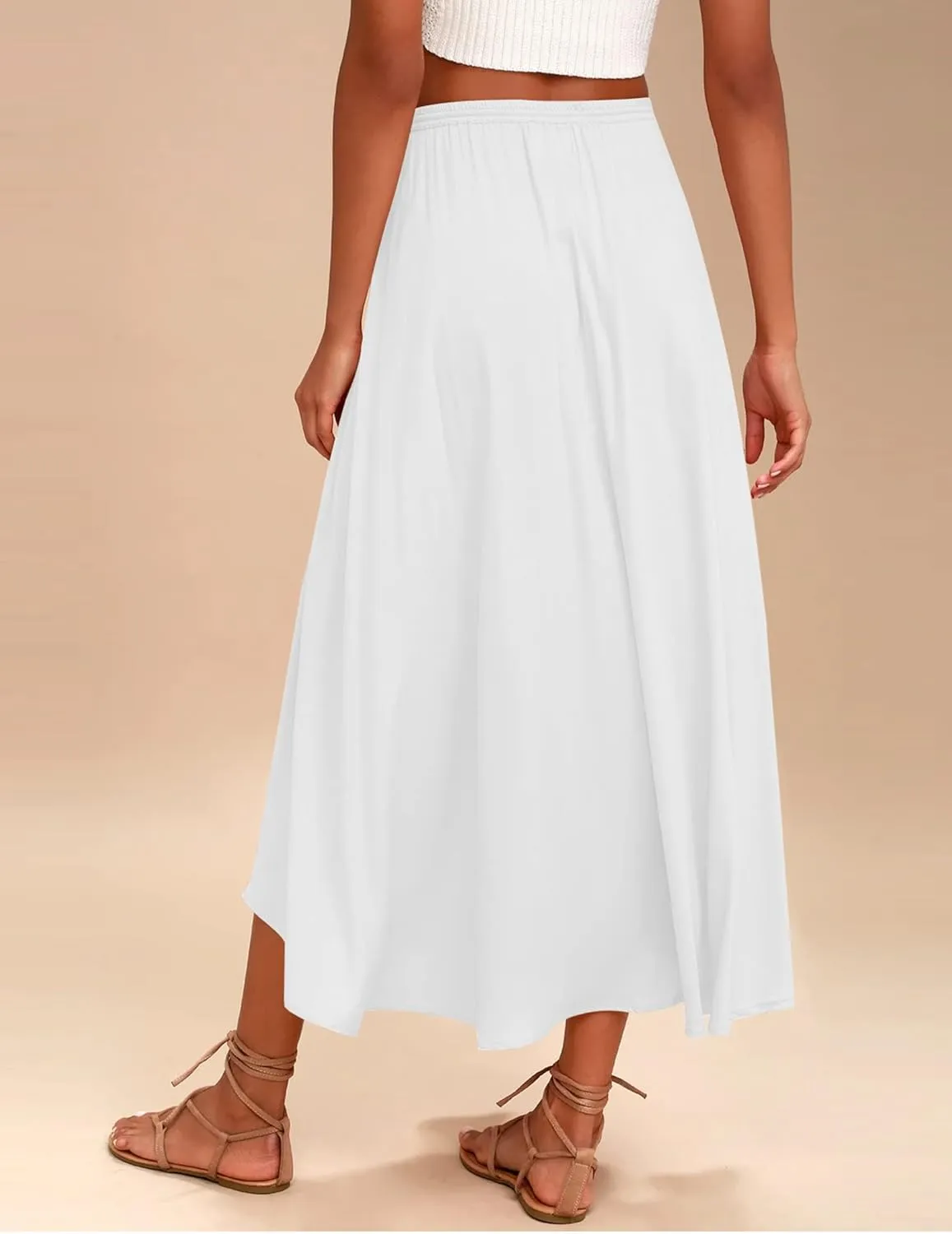Womens Flowy Pleated Skirts Summer Casual Elastic High Waisted Skirt Trendy Boho Flared A Line Maxi Skirts 2025