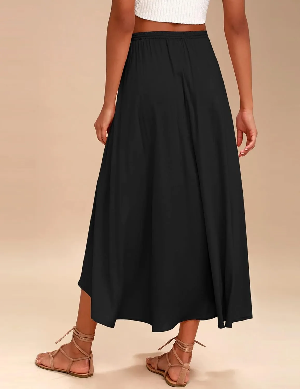 Womens Flowy Pleated Skirts Summer Casual Elastic High Waisted Skirt Trendy Boho Flared A Line Maxi Skirts 2025