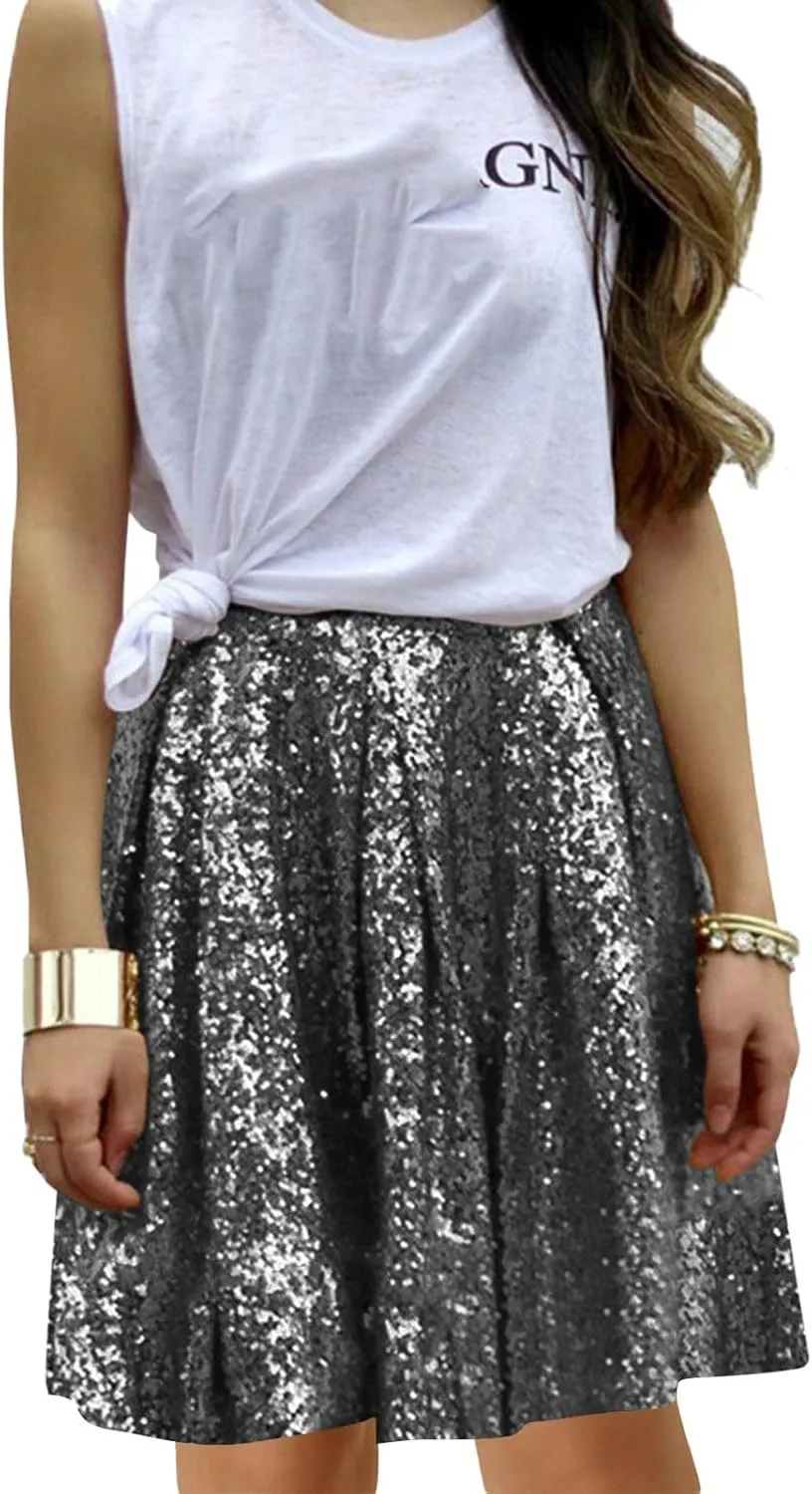Womens Fringe Skirt Stretchy Sparkly Club Skirts Bodycon Dance Party Club Short Skirt Women Sequin Skirt Black