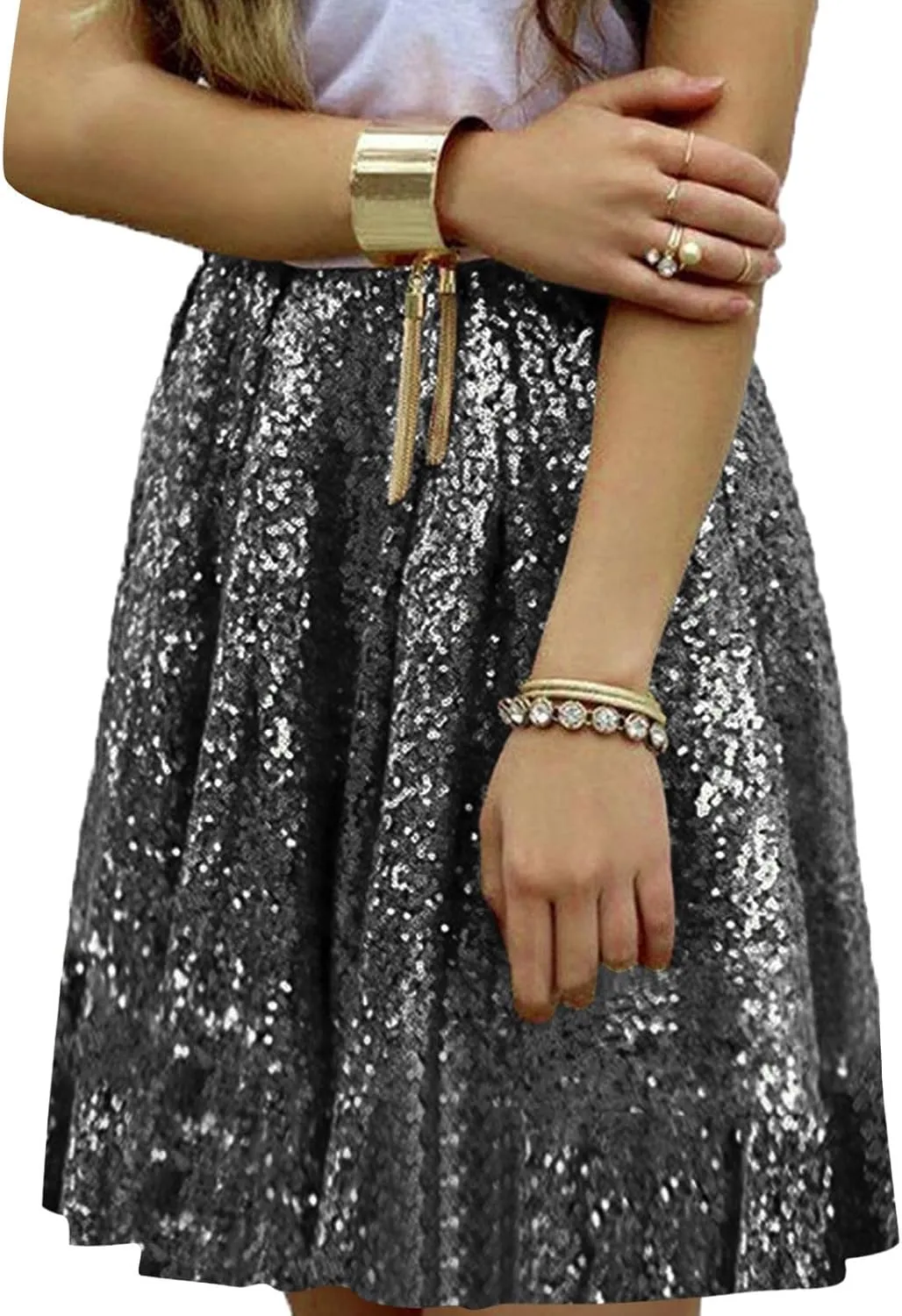 Womens Fringe Skirt Stretchy Sparkly Club Skirts Bodycon Dance Party Club Short Skirt Women Sequin Skirt Black
