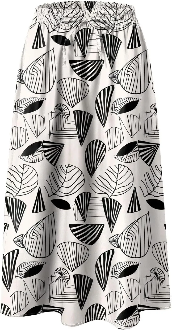 Women's High Elastic Waist Midi Skirt Casual Summer Trendy Tie Front Flowy Ruffle Floral Print A line Skirts