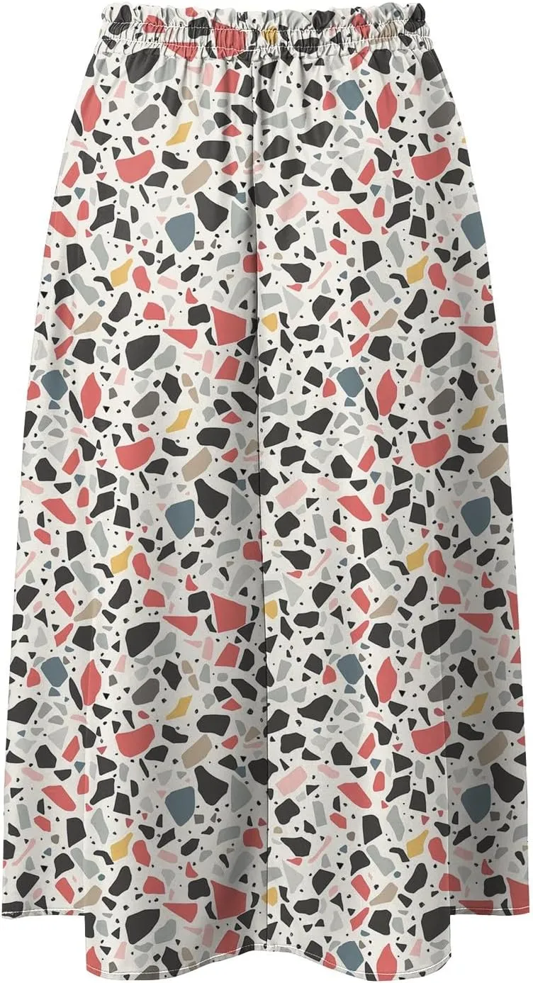 Women's High Elastic Waist Midi Skirt Casual Summer Trendy Tie Front Flowy Ruffle Floral Print A line Skirts