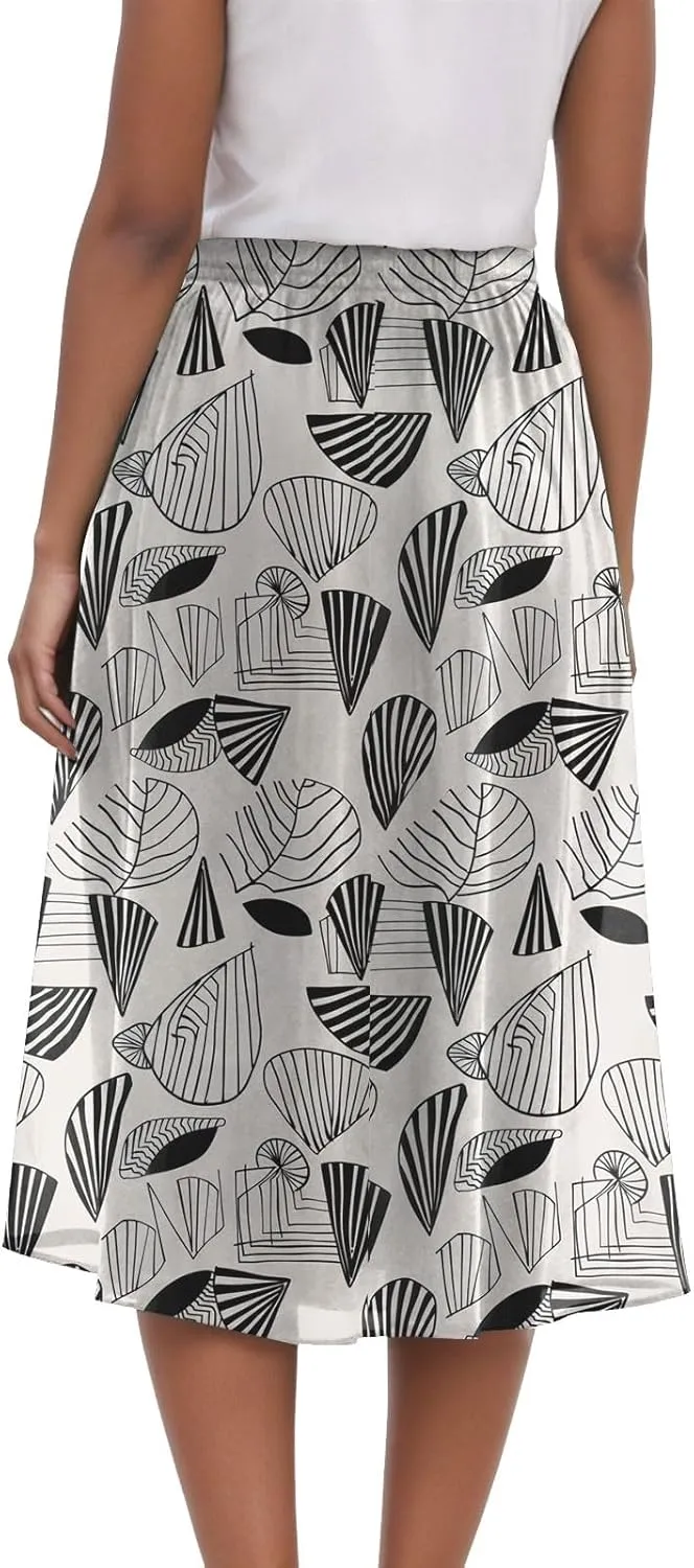 Women's High Elastic Waist Midi Skirt Casual Summer Trendy Tie Front Flowy Ruffle Floral Print A line Skirts