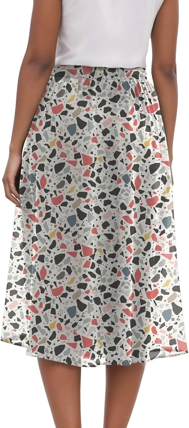 Women's High Elastic Waist Midi Skirt Casual Summer Trendy Tie Front Flowy Ruffle Floral Print A line Skirts