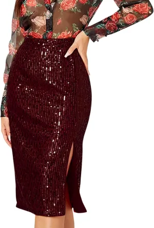 Women's High Waist Split Hem Zip Back Plain Skirt Hip Casual Half Body Skirt Rave Party Skirt for Women New Years