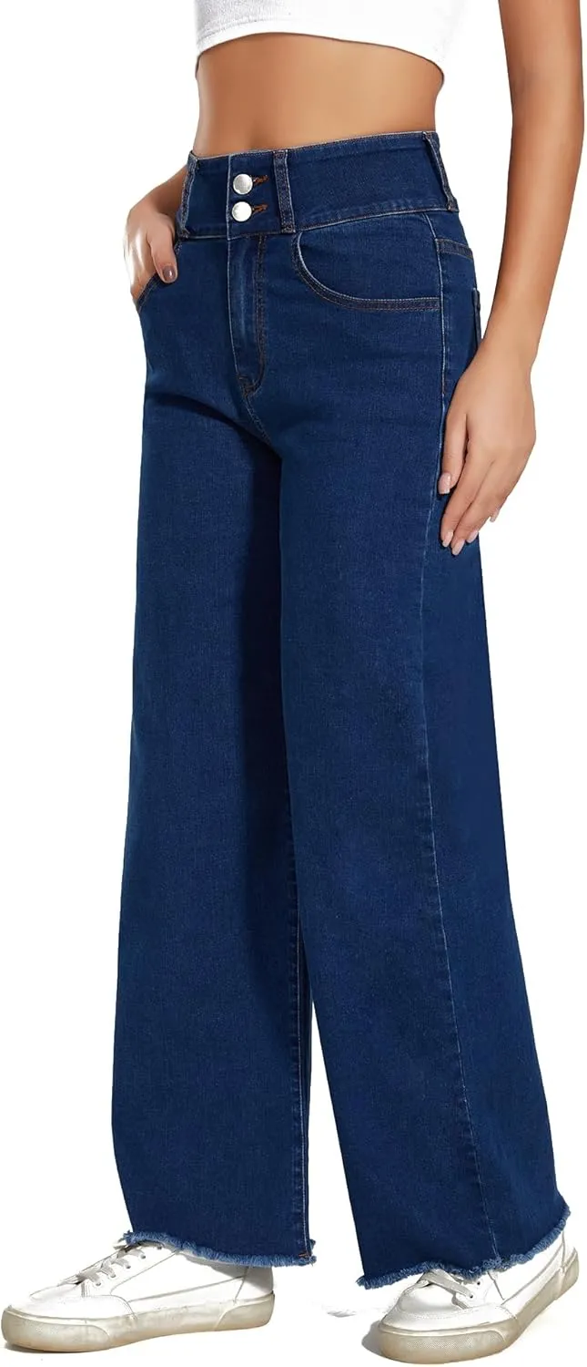 Women's High Waisted Wide Leg Jeans Straight Leg Trendy Denim Pants