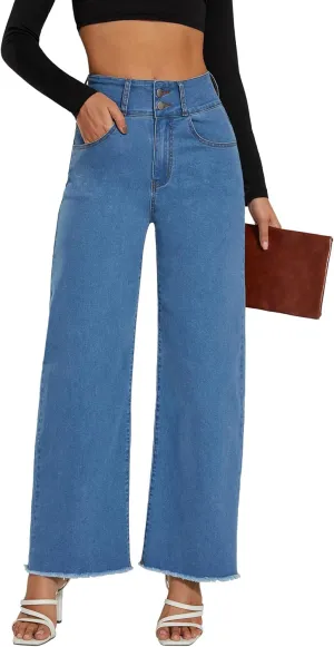 Women's High Waisted Wide Leg Jeans Straight Leg Trendy Denim Pants