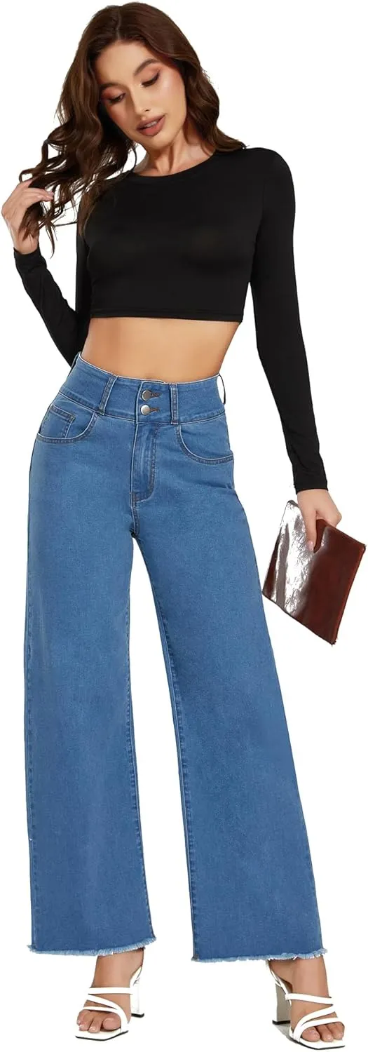 Women's High Waisted Wide Leg Jeans Straight Leg Trendy Denim Pants