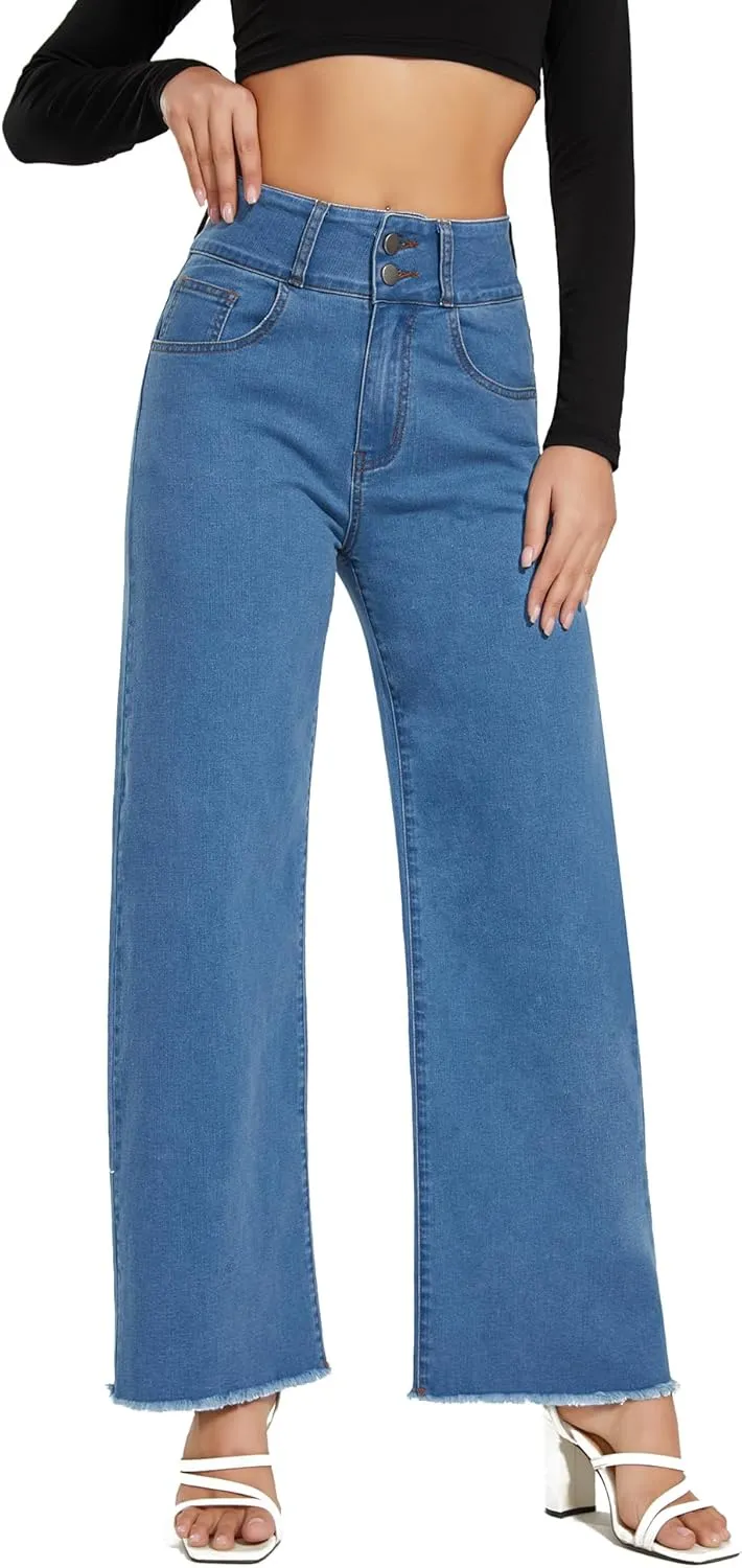 Women's High Waisted Wide Leg Jeans Straight Leg Trendy Denim Pants