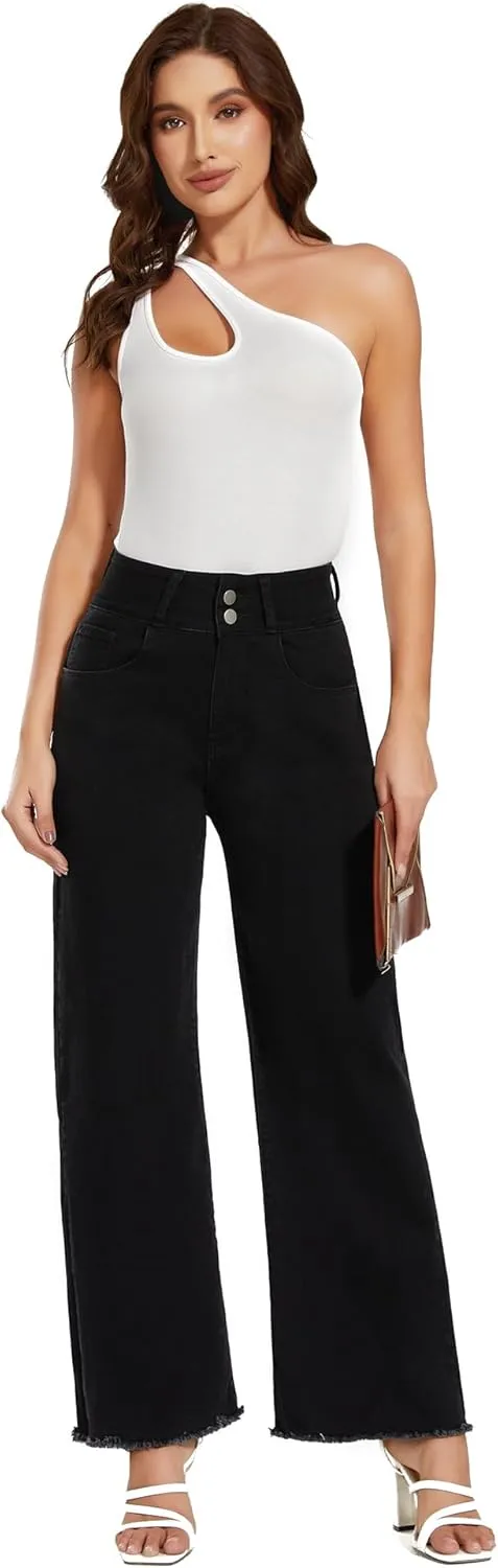 Women's High Waisted Wide Leg Jeans Straight Leg Trendy Denim Pants