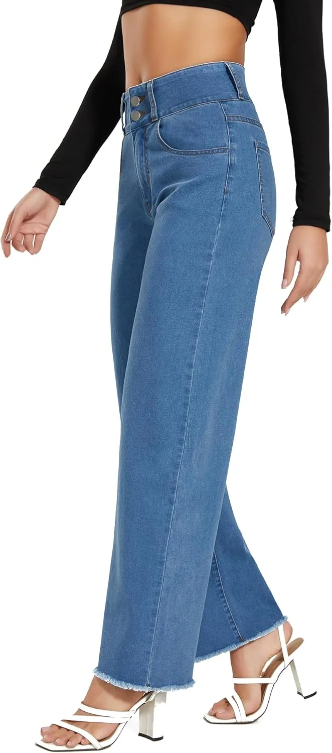 Women's High Waisted Wide Leg Jeans Straight Leg Trendy Denim Pants