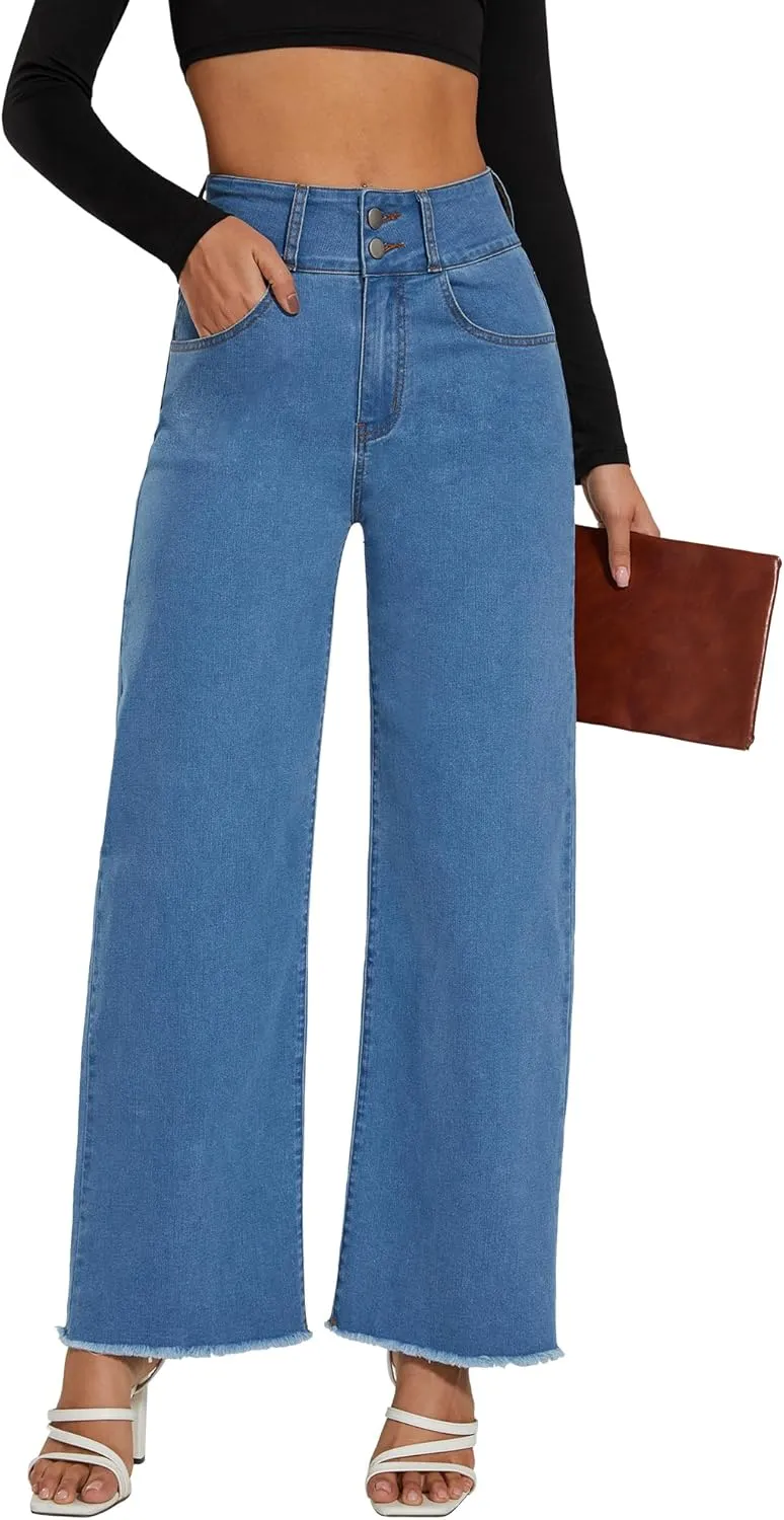 Women's High Waisted Wide Leg Jeans Straight Leg Trendy Denim Pants
