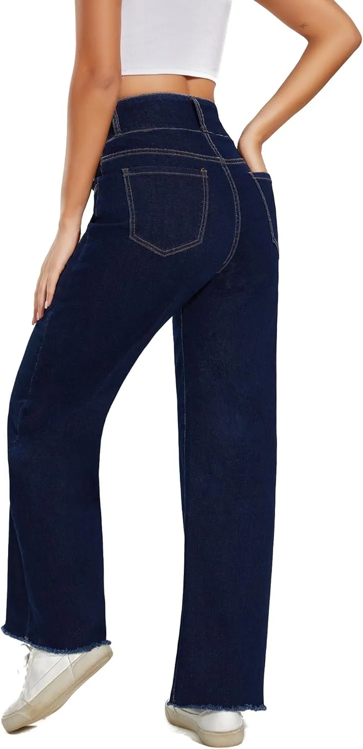 Women's High Waisted Wide Leg Jeans Straight Leg Trendy Denim Pants