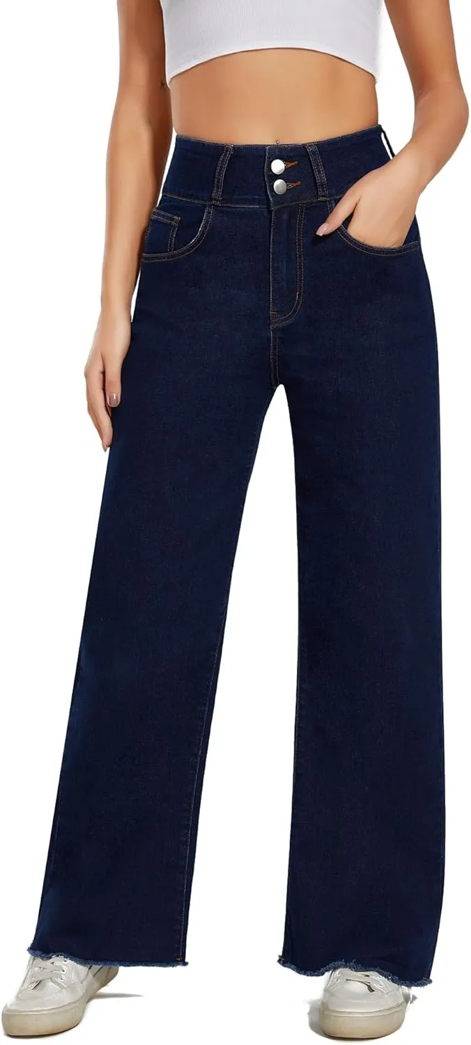 Women's High Waisted Wide Leg Jeans Straight Leg Trendy Denim Pants