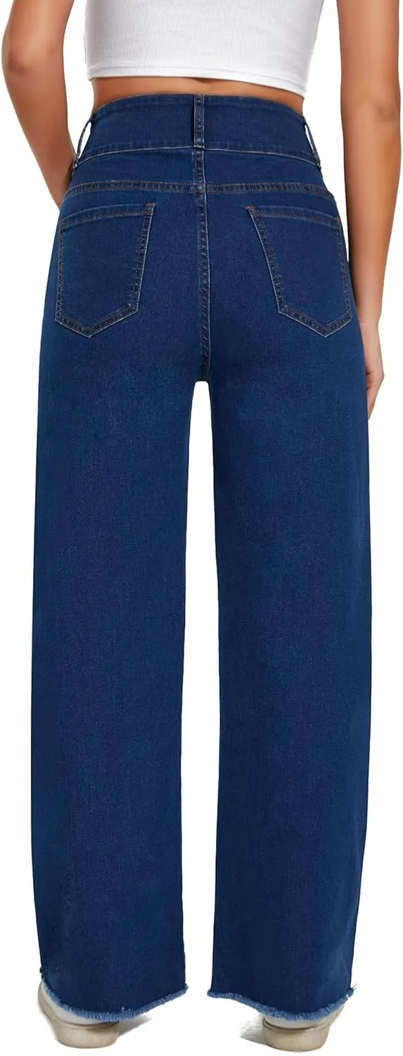 Women's High Waisted Wide Leg Jeans Straight Leg Trendy Denim Pants