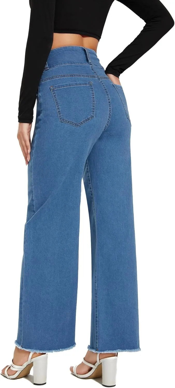 Women's High Waisted Wide Leg Jeans Straight Leg Trendy Denim Pants