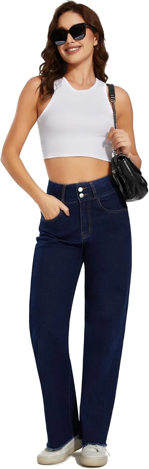 Women's High Waisted Wide Leg Jeans Straight Leg Trendy Denim Pants