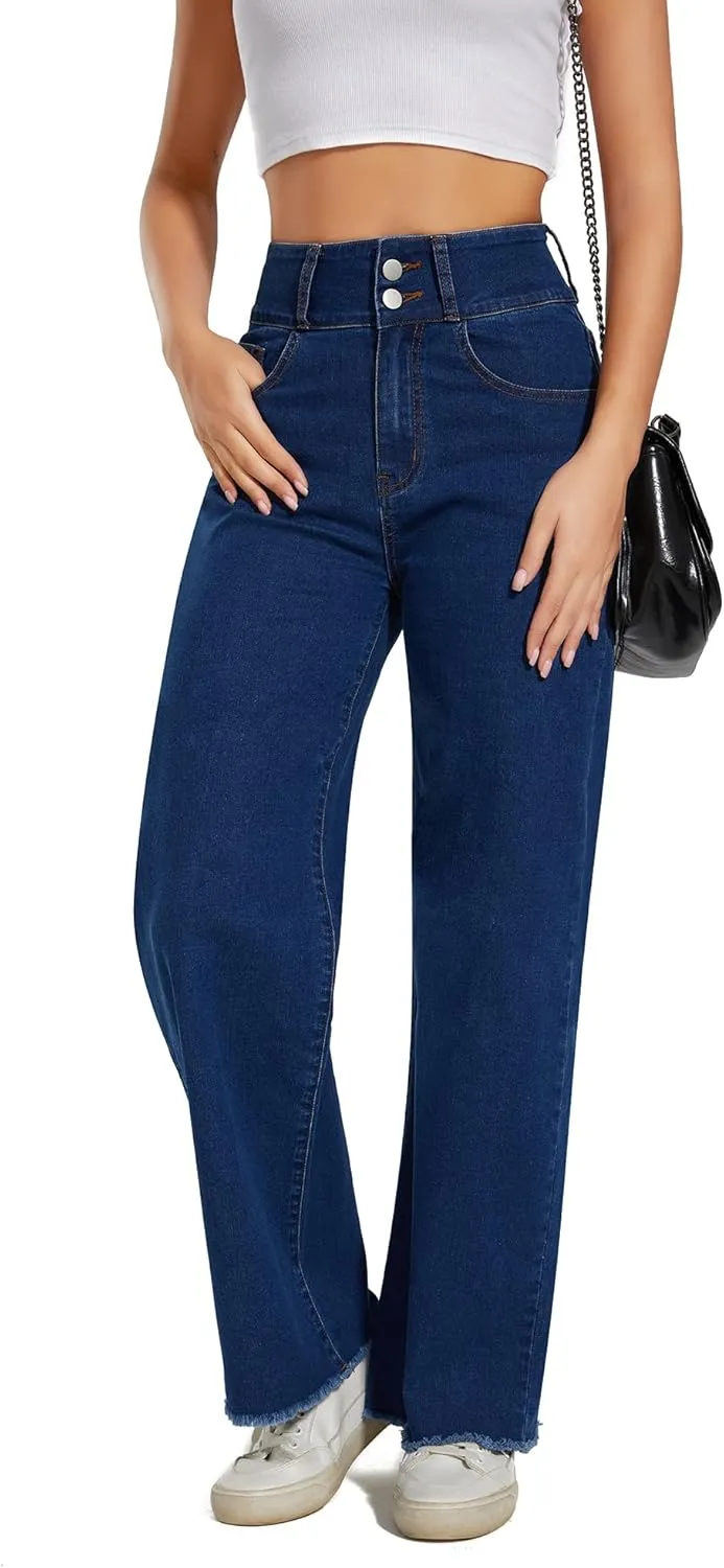 Women's High Waisted Wide Leg Jeans Straight Leg Trendy Denim Pants