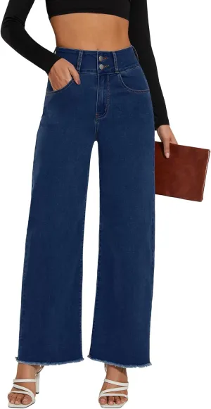 Women's High Waisted Wide Leg Jeans Straight Leg Trendy Denim Pants