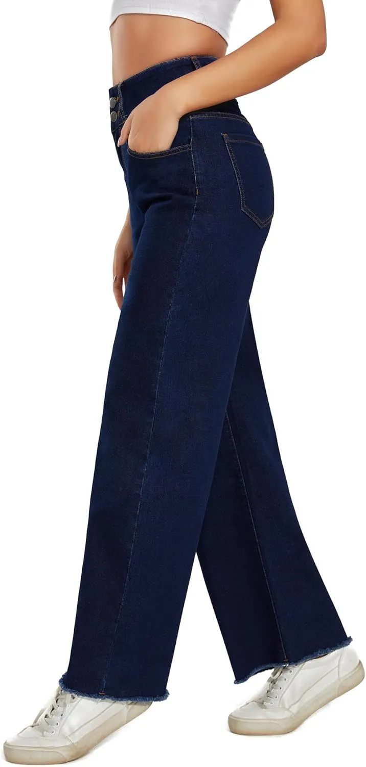 Women's High Waisted Wide Leg Jeans Straight Leg Trendy Denim Pants