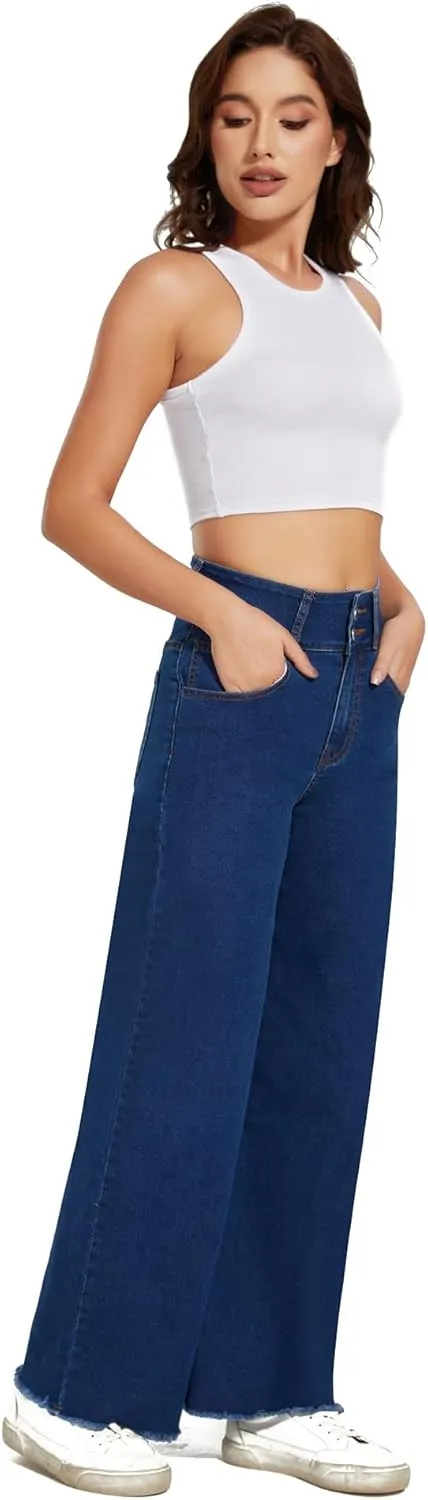 Women's High Waisted Wide Leg Jeans Straight Leg Trendy Denim Pants