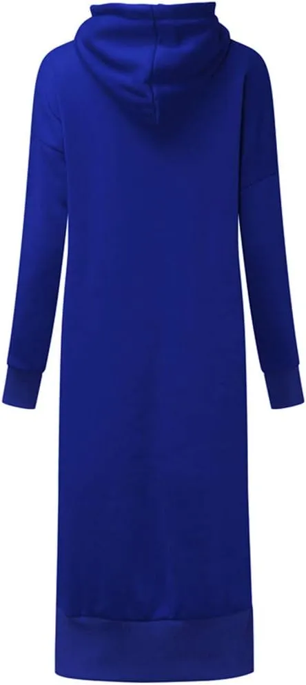 Women's Hooded Sweatshirt Dress Solid Color Casual Summer Long Sleeve Dresses Loose Pullover Long Hoodies with Pocket