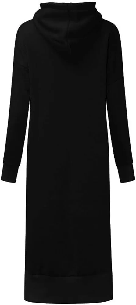 Women's Hooded Sweatshirt Dress Solid Color Casual Summer Long Sleeve Dresses Loose Pullover Long Hoodies with Pocket