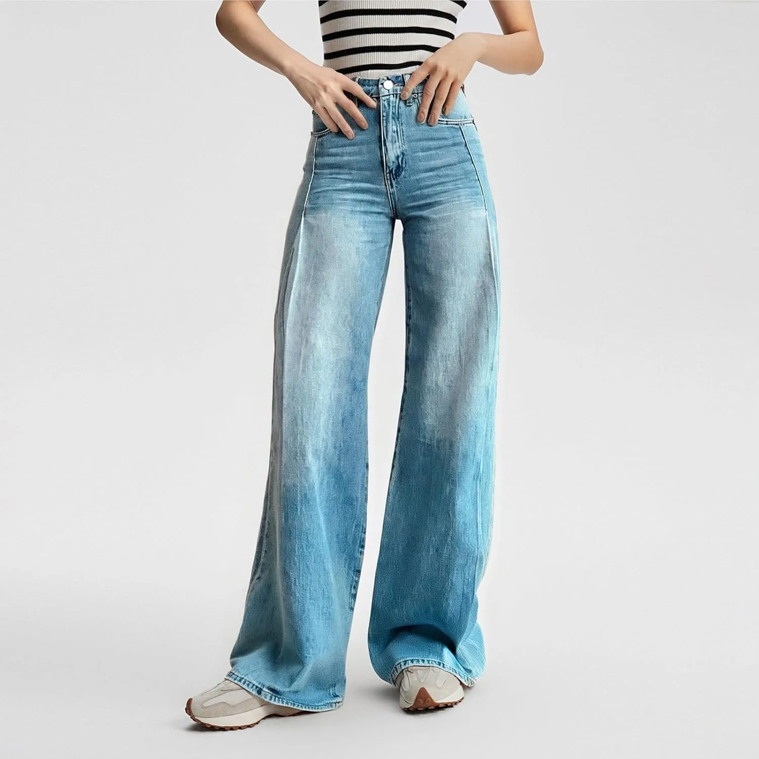 Women's Jeans High Waisted Straight Leg Stretchy Jeans Trendy Welt Pockets Loose Wide Leg Zimbaplatinum Denim Pants