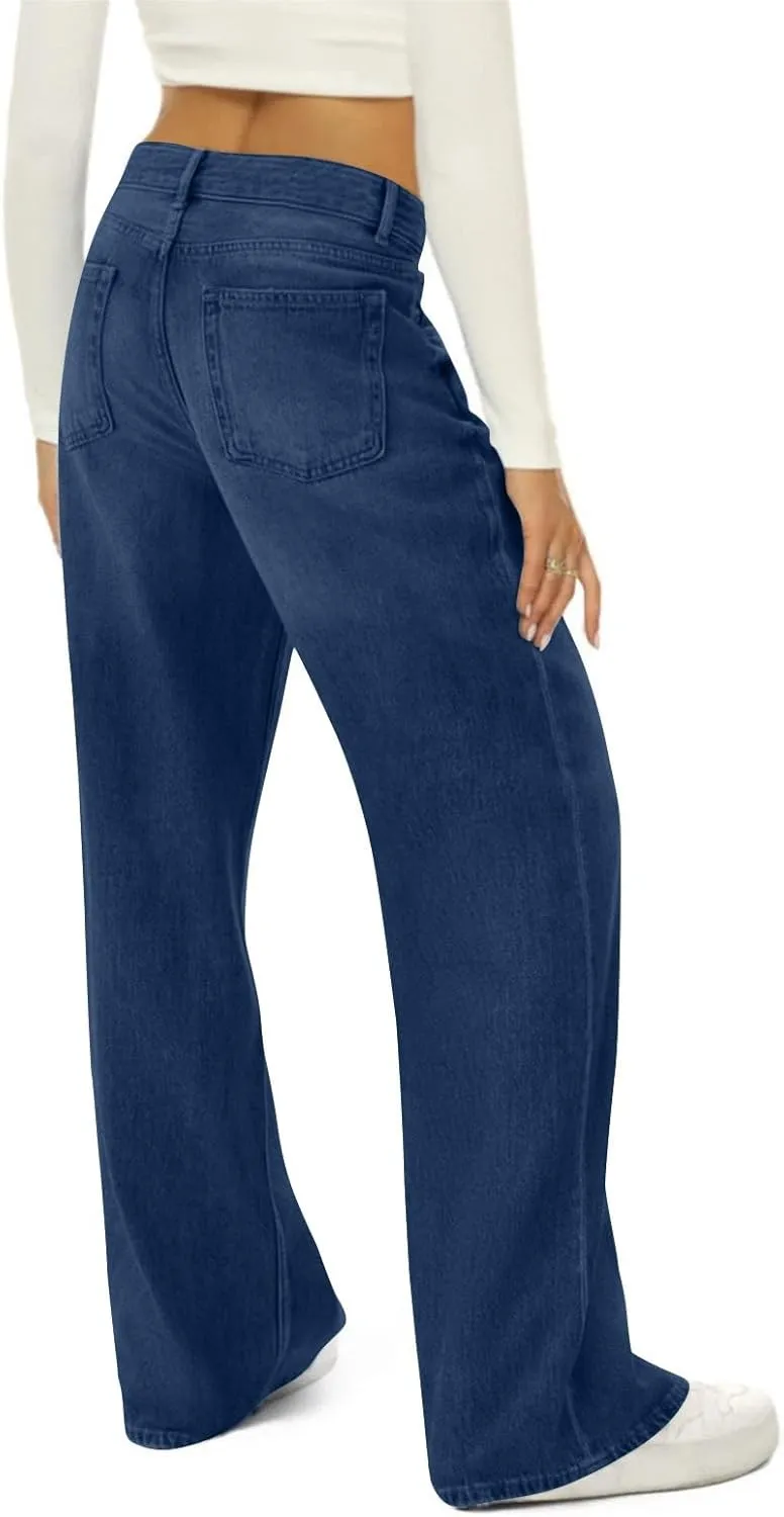 Women's Jeans High Waisted Straight Leg Stretchy Jeans Trendy Welt Pockets Loose Wide Leg Zimbaplatinum Denim Pants
